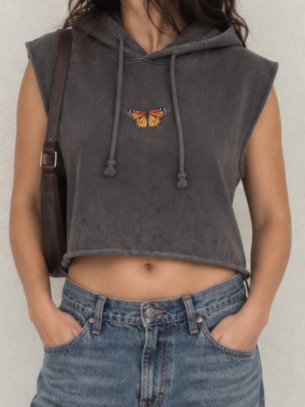 Brandy Melville Butterfly Cropped Sleeveless Hoodie